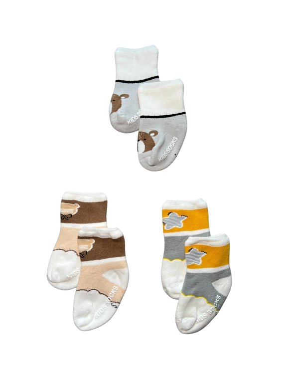 Pack of 3 Non-slip Baby Boy Toddler Socks - 0-12 Months