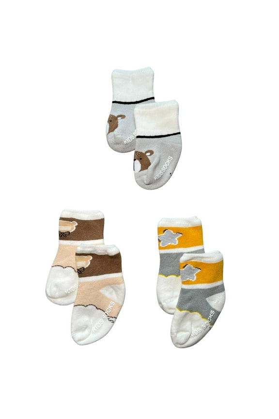 Pack of 3 Non-slip Baby Boy Toddler Socks - 0-12 Months
