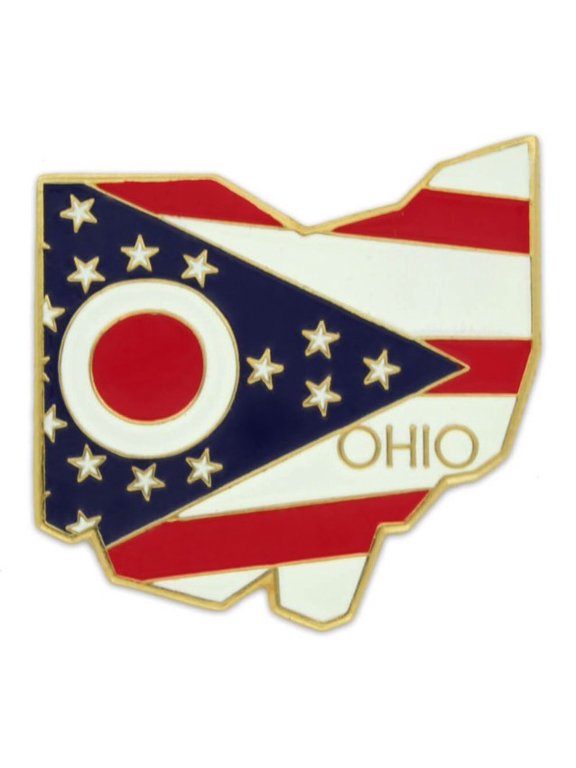 Pack of 3 Ohio Map Shaped Lapel Pins; Three Tie Pin Badges with military style butterfly clutch on the back