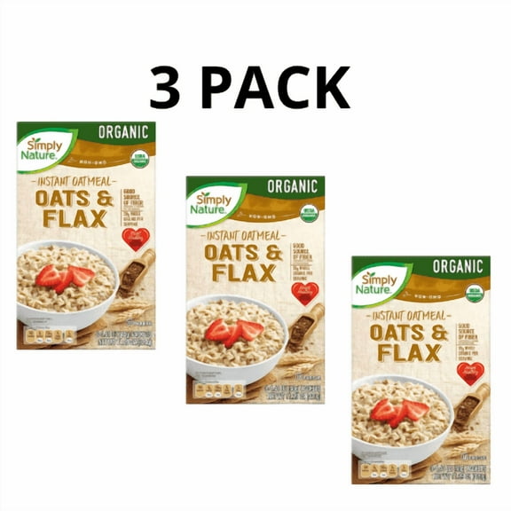 Simply Nature Pack of 3 - Organic Oats and Flax Instant Oatmeal Packets, 8 count