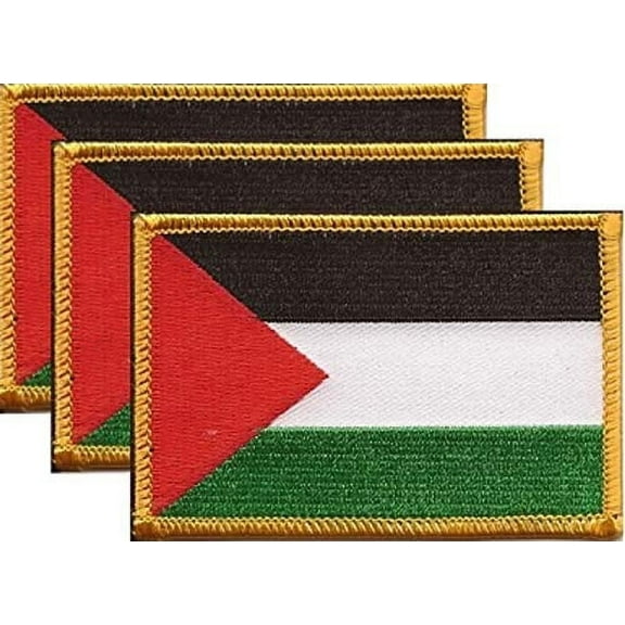 Pack of 3 Palestine Flag Patches 3.50" x 2.25", Palestinian Embroidered Iron On or Sew On Flag Patch Emblem