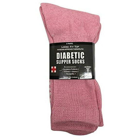 Diabetic Socks Unisex- Non Skid Hospital Loose Fitting Slipper Socks With Gripper Bottoms - 3 Pack Savings - Gripper socks (Pink, 9-11)