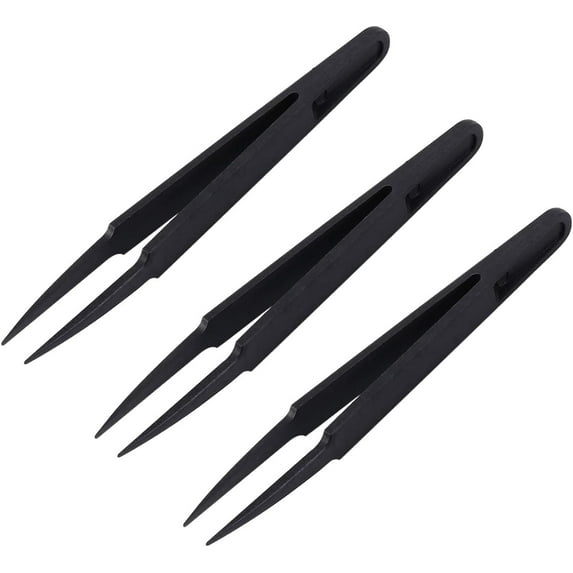 Pack of 3 Plastic Pointed Tweezers - Black