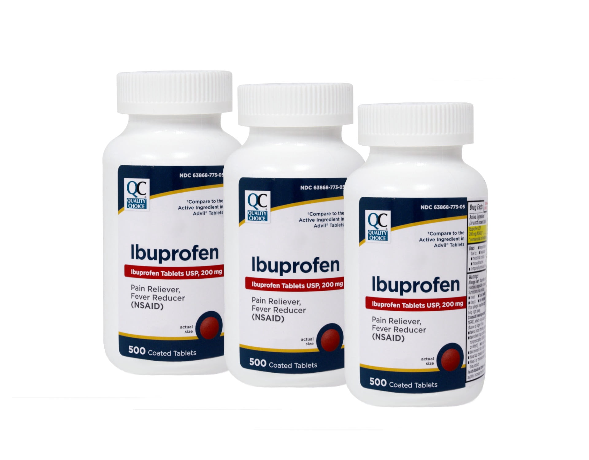 Pack of 3 Quality Choice Ibuprofen 200mg. Tablet 500 Count Each