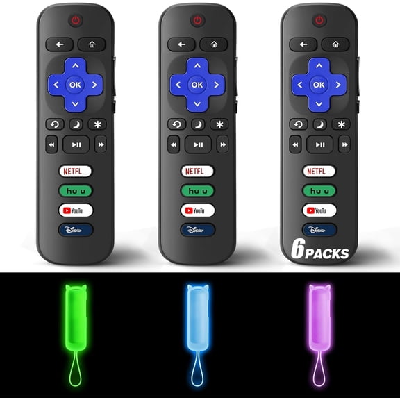(Pack of 3) Replacement Remote Only for TV with Soft Protective Cover (Glow in The Dark), Compatible for TCL /Hisense /Onn /Sharp /Element / Smart TV