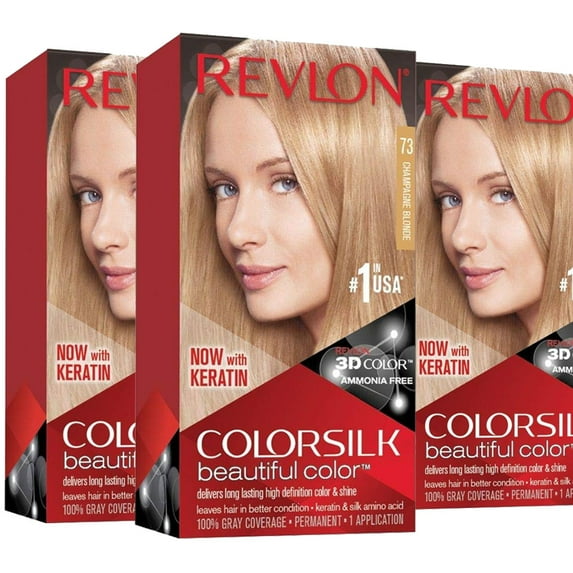 Pack of (3) Revlon ColorSilk Beautiful Color #73 Champagne Blonde 1 Application Hair Color for Unisex