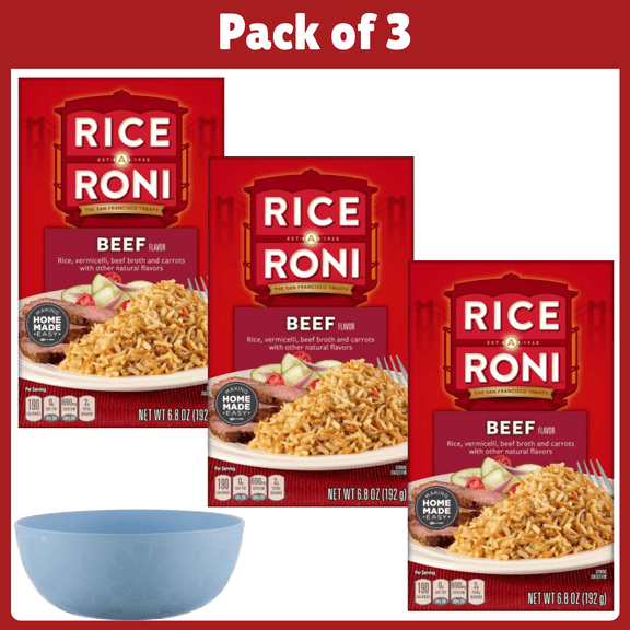 Pack of 3 Rice A Roni Rice Vermicelli Beef Broth And Carrots Beef Flavor 6.8 oz-With Bowl