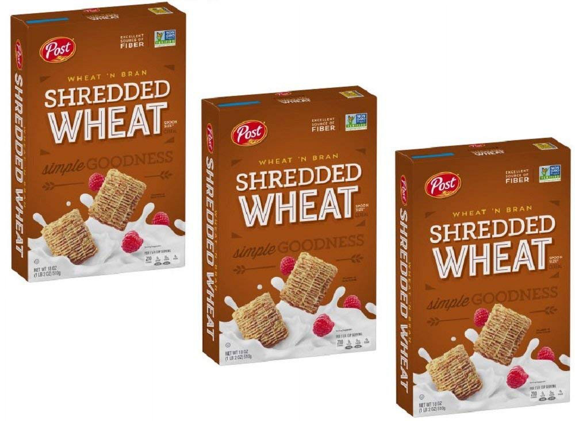 Pack of 3 Shredded Wheat Spoon Size Wheat'n Bran Cereal 18 oz. Box