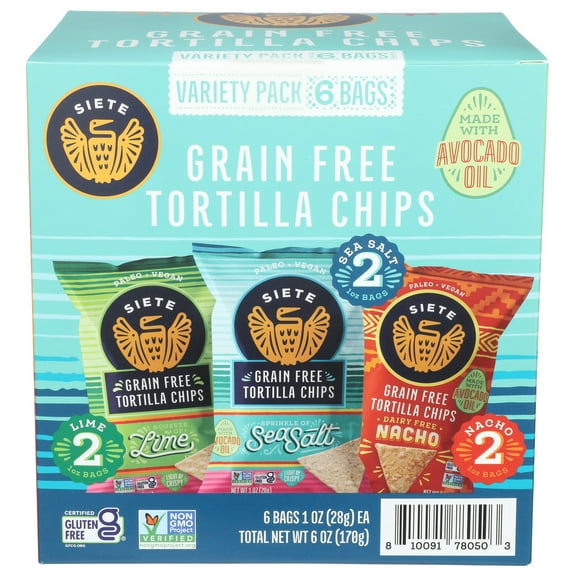 (Pack of 3) Siete Tortilla Chips 6-Pack Variety 9 Oz