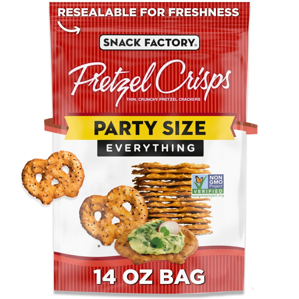 Pack of 3 Snack Factory Everything Pretzel Crisps 14 OZ Party Size Bag, 14 oz (packaging may vary)