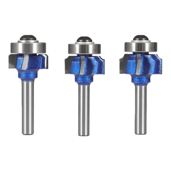 Pack of 3 Sturdy Round Over Bit Suitable with Wood Laminate and Synthetic Boards Ensuring Smooth Finishes for Professional Applications