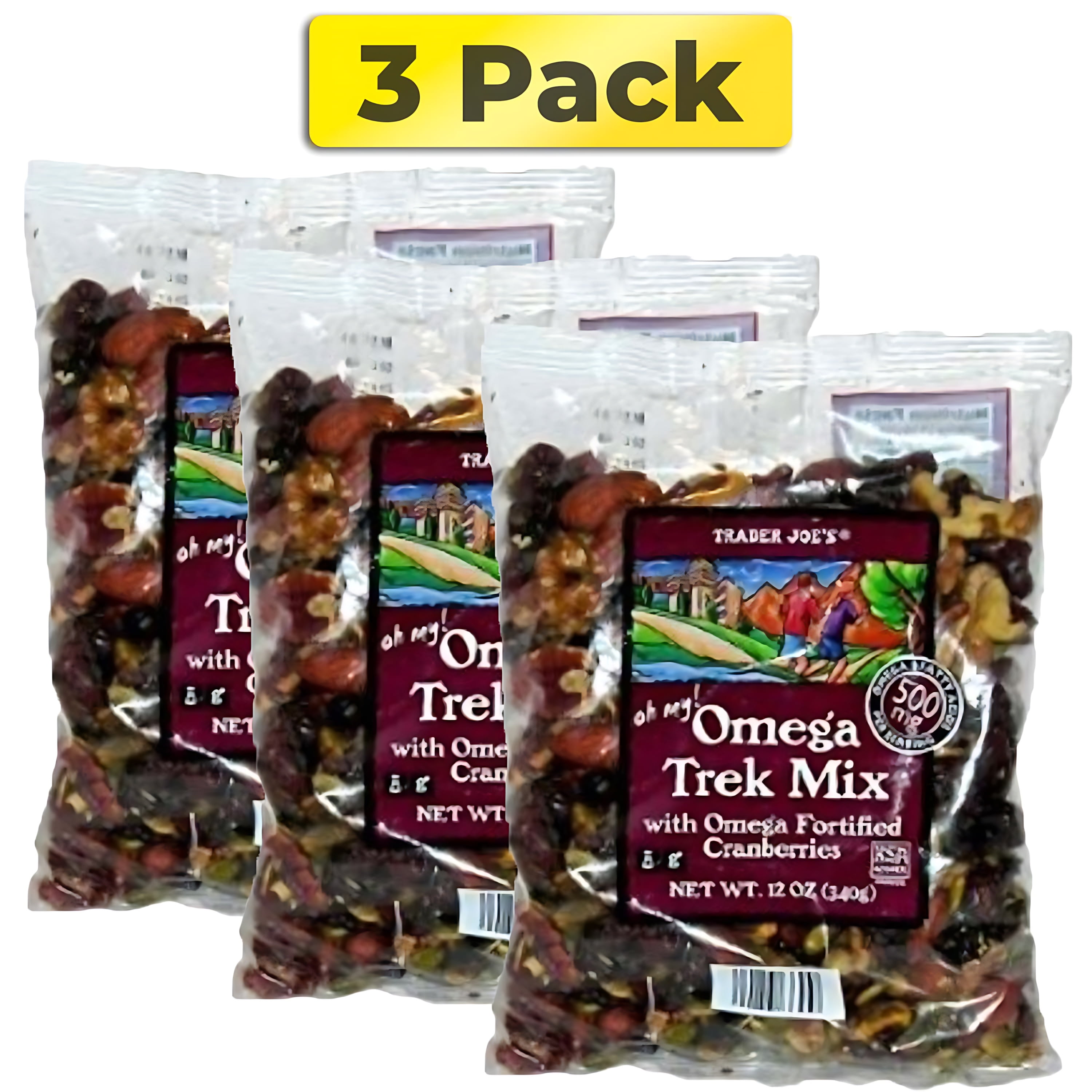 Pack of 3 Trader Joe's Omega Trek Mix - Nutritious Trail Mix, 12 oz