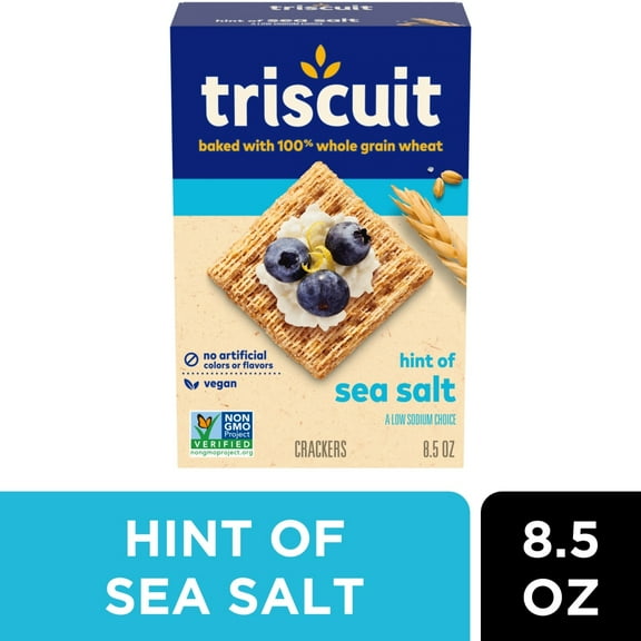 Pack of 3 Triscuit Hint Of Sea Salt Whole Grain Vegan Crackers, 8.5 oz (packaging may vary)