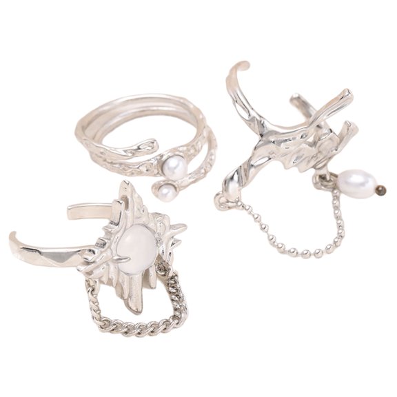 Pack of 3 Unique Finger Rings Adjustable Rings Geometric Opening Rings Chain Rings Eye Catching Finger Jewelry for Daily