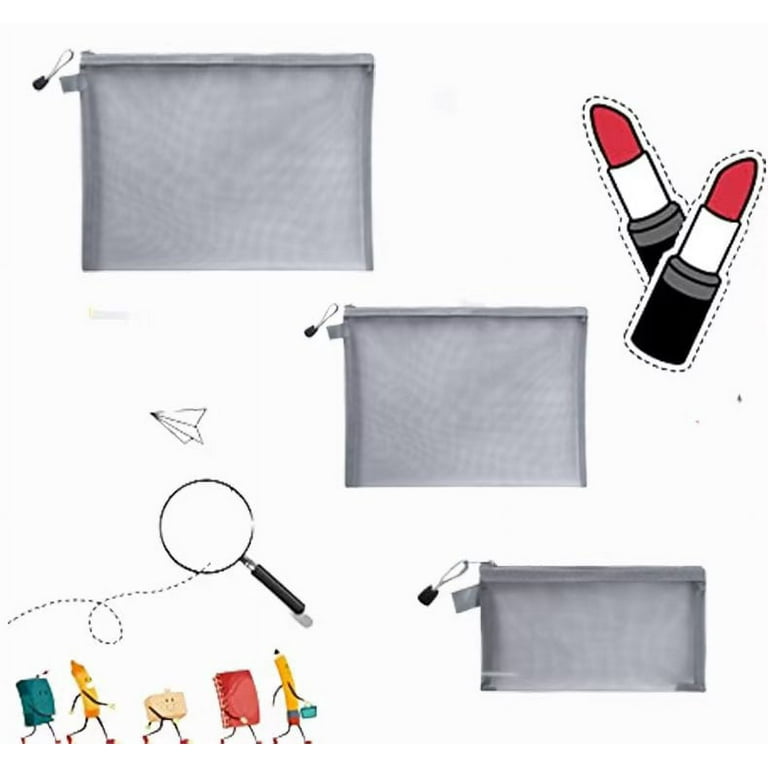 Pack of 3 pcs Multipurpose Nylon Mesh Cosmetic Bag Makeup Travel Cases  Pencil Case Travel Organizers, Grey