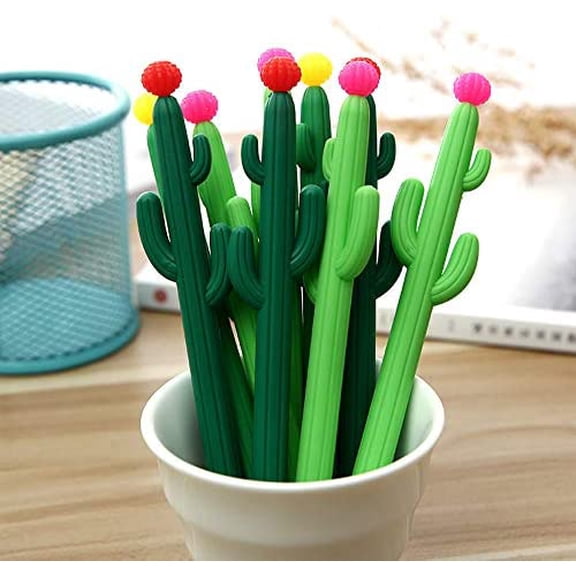 Pack of 30 Cactus Shaped Ballpoint Black 0.5mm Gel Ink Rollerball Pen for School Home Office$$Office