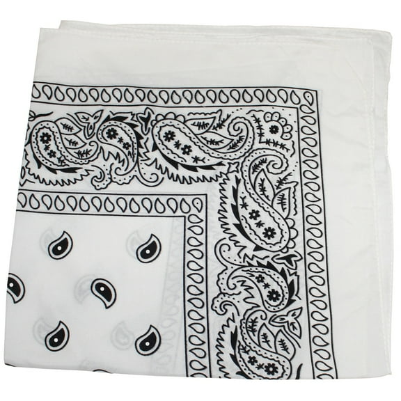 Pack of 30 Daily Basic Polyester 22 x 22 Paisley Printed Bandanas (White)