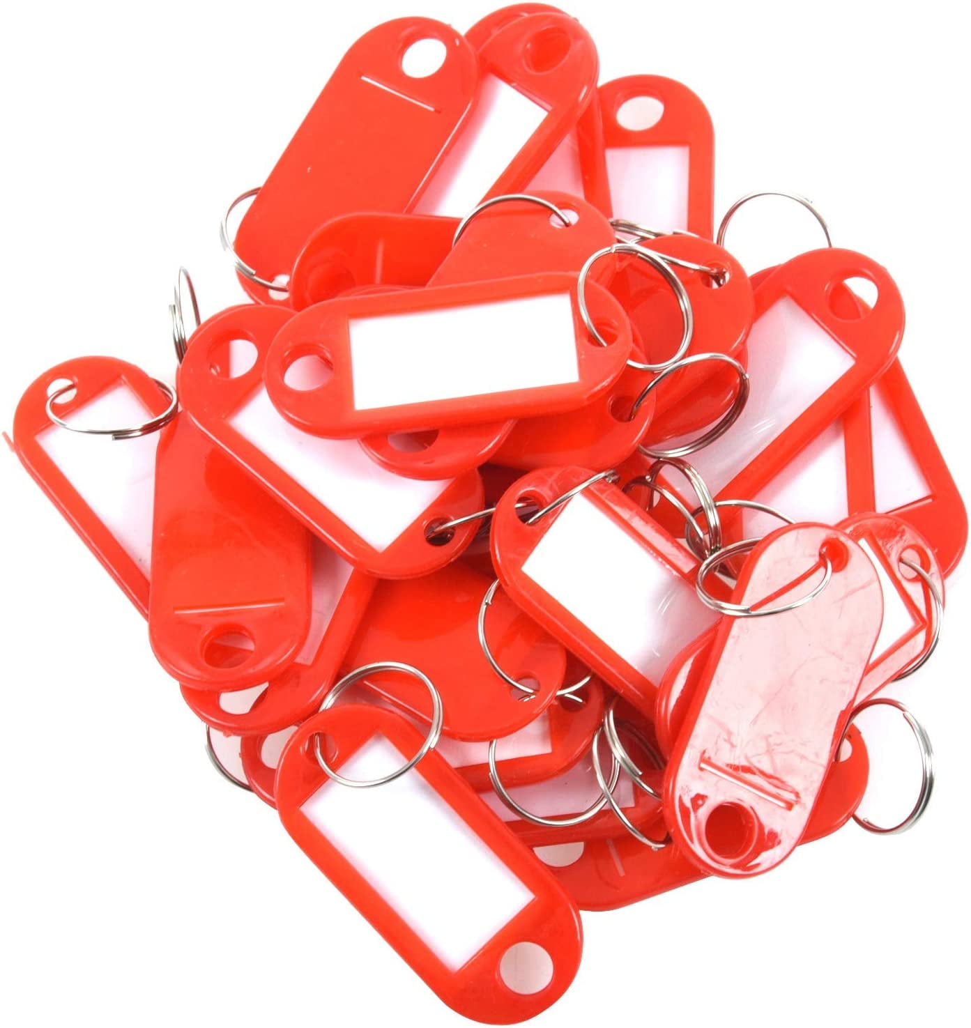 Pack of 30 Plastic Key Labels for Luggage Tags with Name Tag Red