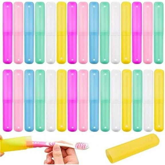 Pack of 30 Travel Toothbrush Case Holder, 5 Color Plastic Toothbrush Case Portable Toothbrush Storage Case Tube for Home and Outdoor