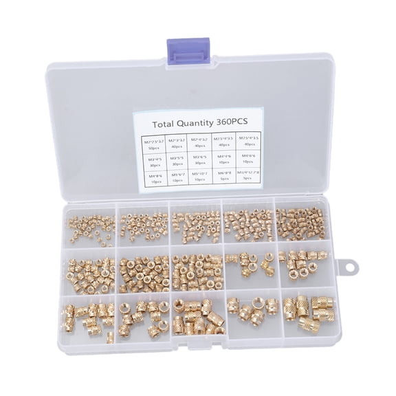 Pack of 335/360 Brass Threaded Inserts for Plastic and 3D Print Applications