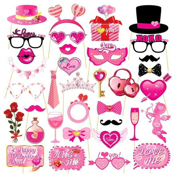 Pack of 35 Valentine'S Day Photo Booth Props Party Decorations with Kiss Signs for Romantic Celebrations