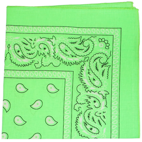 Pack of 36 Daily Basic Cotton 22 x 22 Paisley Printed Bandana (Neon Green)