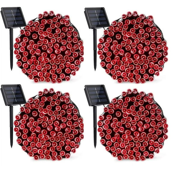 Pack of 4 100 LED Red Outdoor Solar String lights for Garden Wedding Party Lamps