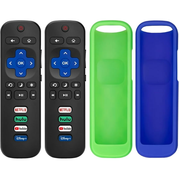 (Pack of 4) 2 Pack Replaced Remote Control only for Roku TV, 2 Pack Remote Control Cover for Roku Remote