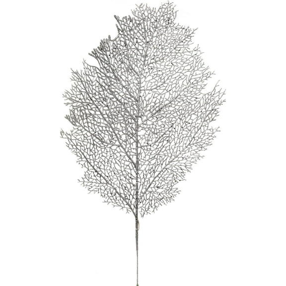 Pack of 4 25" Silver Glitter Mesh Leaf Stems, Artificial Sparkling Leaf Sprays for Holiday, Christmas, Event & Floral Arrangements