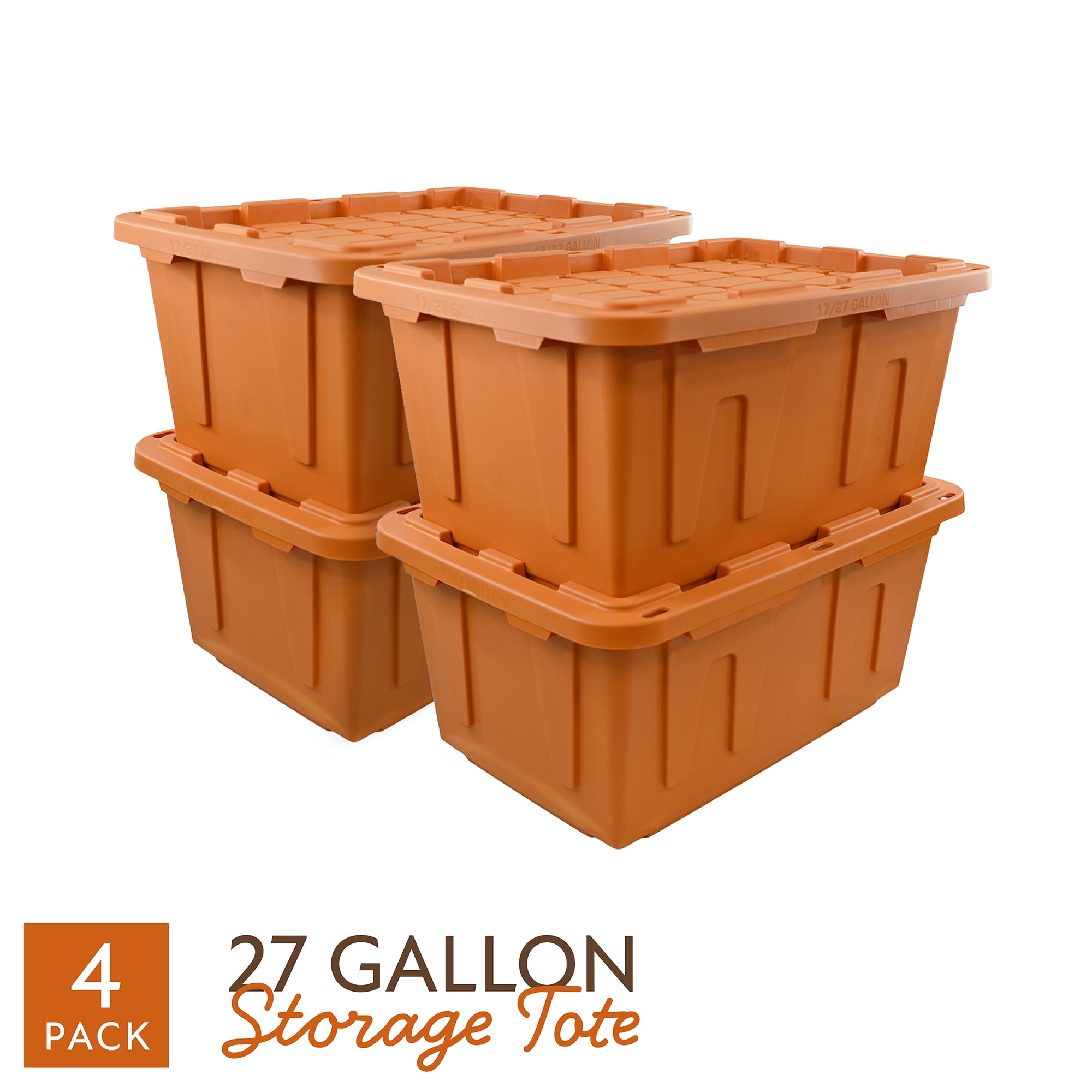 Sort & Style 27 Gallon Large Storage Bin with Snap Lid, Autumn Maple Orange, 4 Pack, Heavy Duty Plastic Storage Container