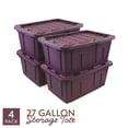 thumbnail image 1 of Sort & Style 27 Gallon Large Storage Bin with Snap Lid, Italian Plum Purple, 4 Pack, Heavy Duty Plastic Storage Container, 1 of 7