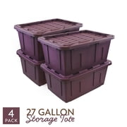 Sort & Style 27 Gallon Large Storage Bin with Snap Lid, Italian Plum Purple, 4 Pack, Heavy Duty Plastic Storage Container