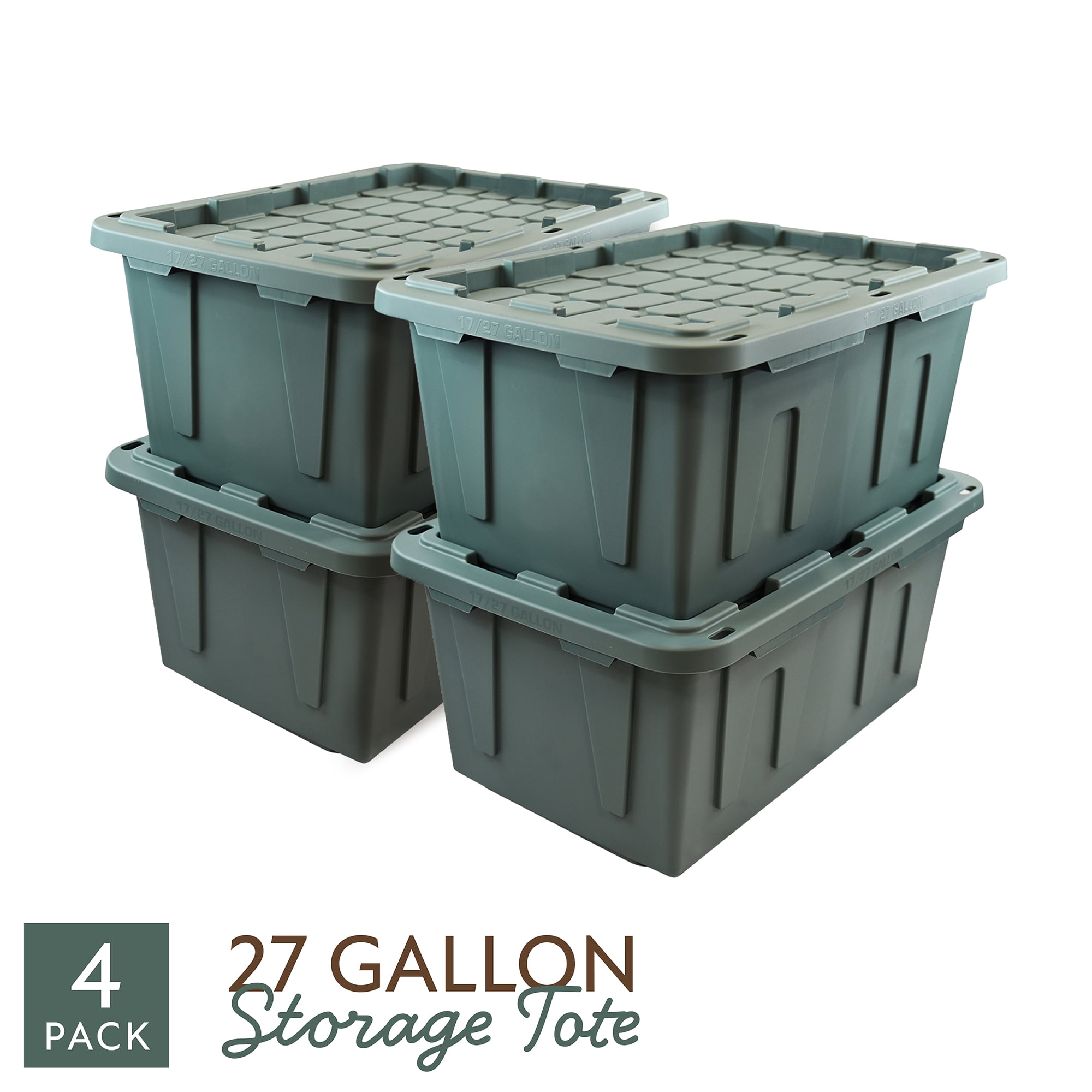 Sort & Style 27 Gallon Large Storage Bin with Snap Lid, Sage Leaf Green, 4 Pack, Heavy Duty Plastic Storage Container