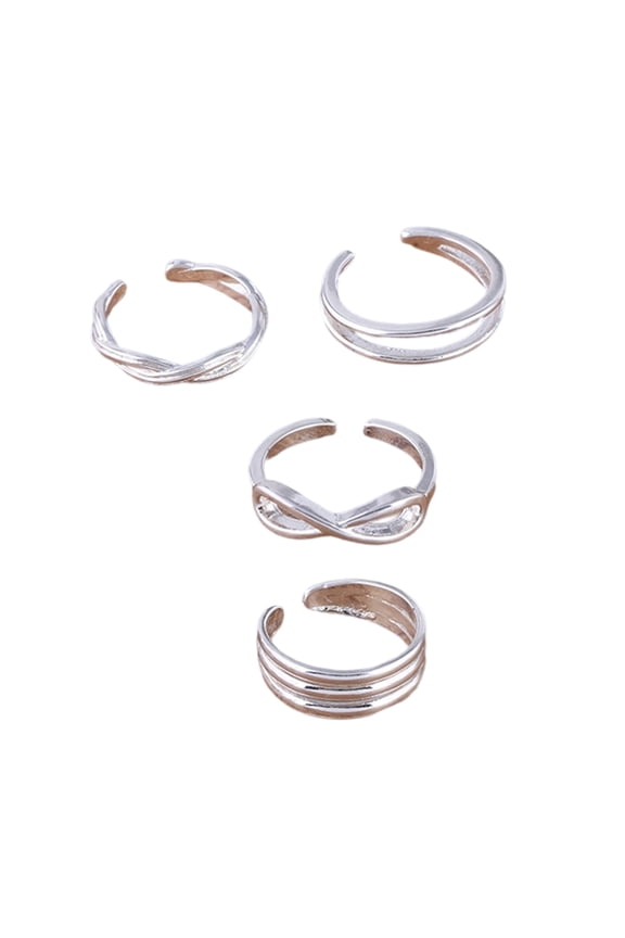 Pack of 4 Adjustable Beach Toe Rings Set Stylish Bohemian Sea Jewelry Alloy Texture Opening Rings for Women Waterproof