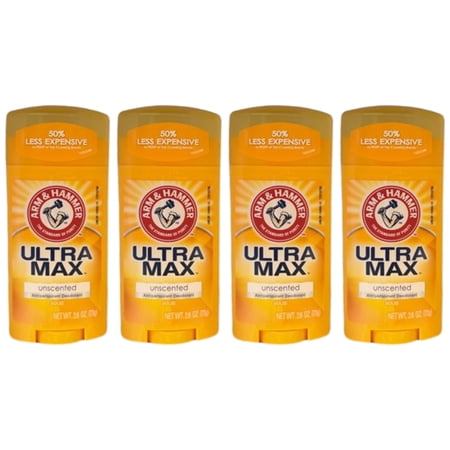Pack of (4) Arm And Hammer Ultramax, Unscented Antiperspirant Deodorant, Invisible Solid, 2.6 fl oz