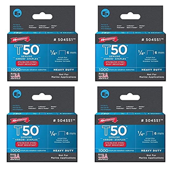Pack of 4 Arrow Fastener 504SS1 1/4" T50 Stainless Steel Staples