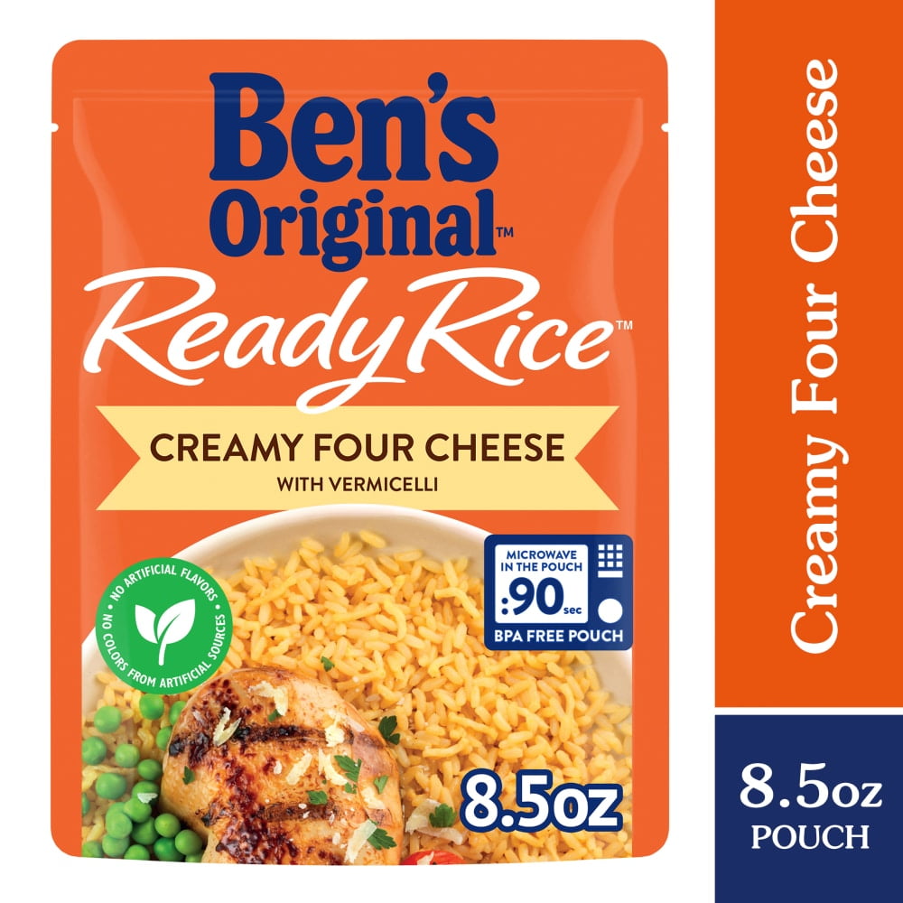 Pack of 4 Ben's Original Ready Rice Creamy Four Cheese Flavored Rice, Easy Dinner Side, 8.5 oz Pouch, 8.5 oz (packaging may vary)