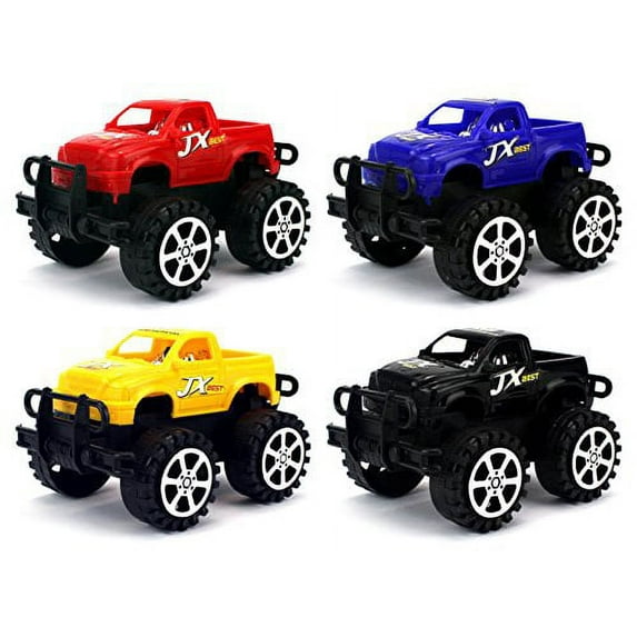 Pack of 4 Best JX Mini Monster Friction Toy Trucks (Colors May Vary)
