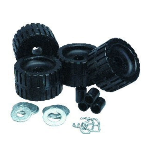 Pack of 4 Black C.E. Smith Multipurpose Ribbed Wobble Roller Replacement Kit, 3"