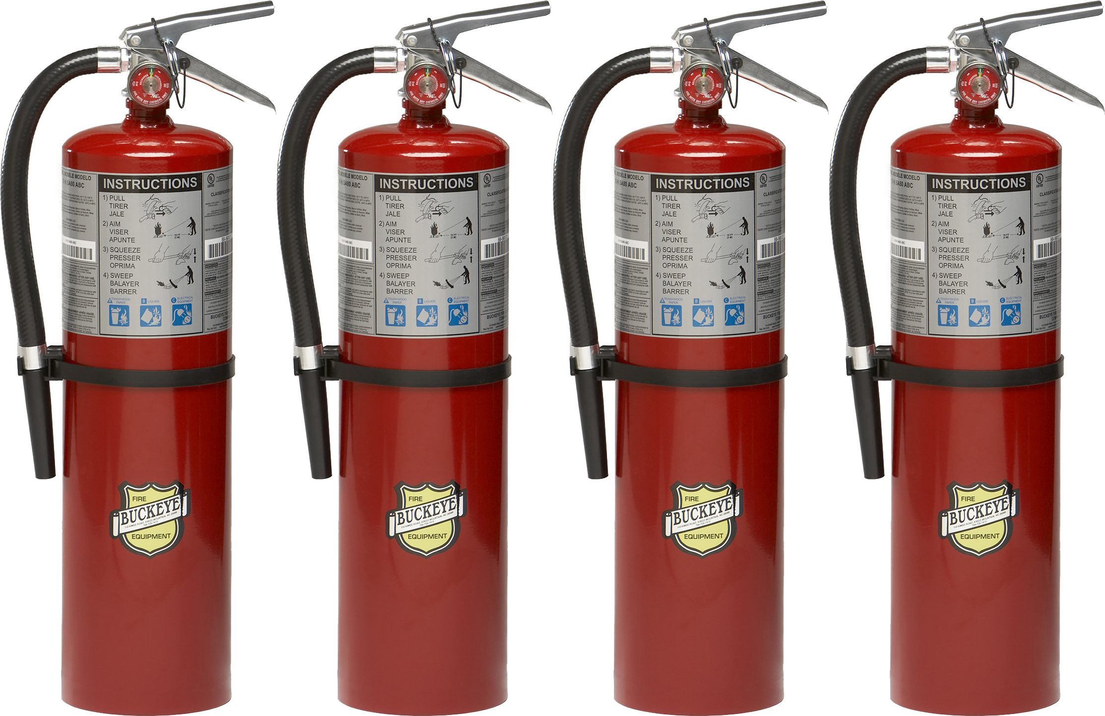 Pack of 4 Buckeye 11340 ABC Multipurpose Dry Chemical Hand Held Fire Extinguisher with Aluminum Valve and Wall Hook, 10 lbs Agent Capacity - image 1 of 1