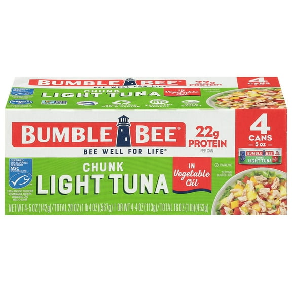 (Pack of 4) Bumble Bee Chunk Light Tuna in Vegetable Oil, 5 oz cans