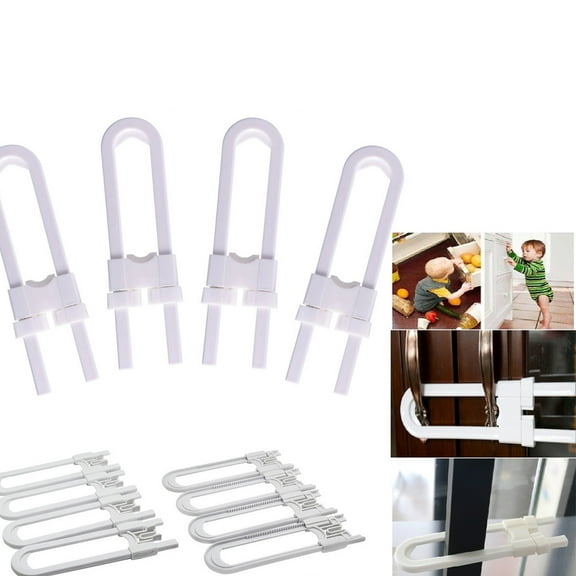 Pack of 4 Child Safety Cabinet Latches For Baby Safe Closet Kitchen Door U-Shaped Lock