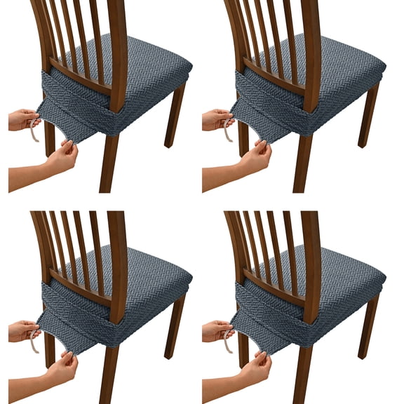 Pack of 4 Classical Striped Grids Pattern Chair Covers with Elastic Removable Washable Stretch Seat Cushions Covers