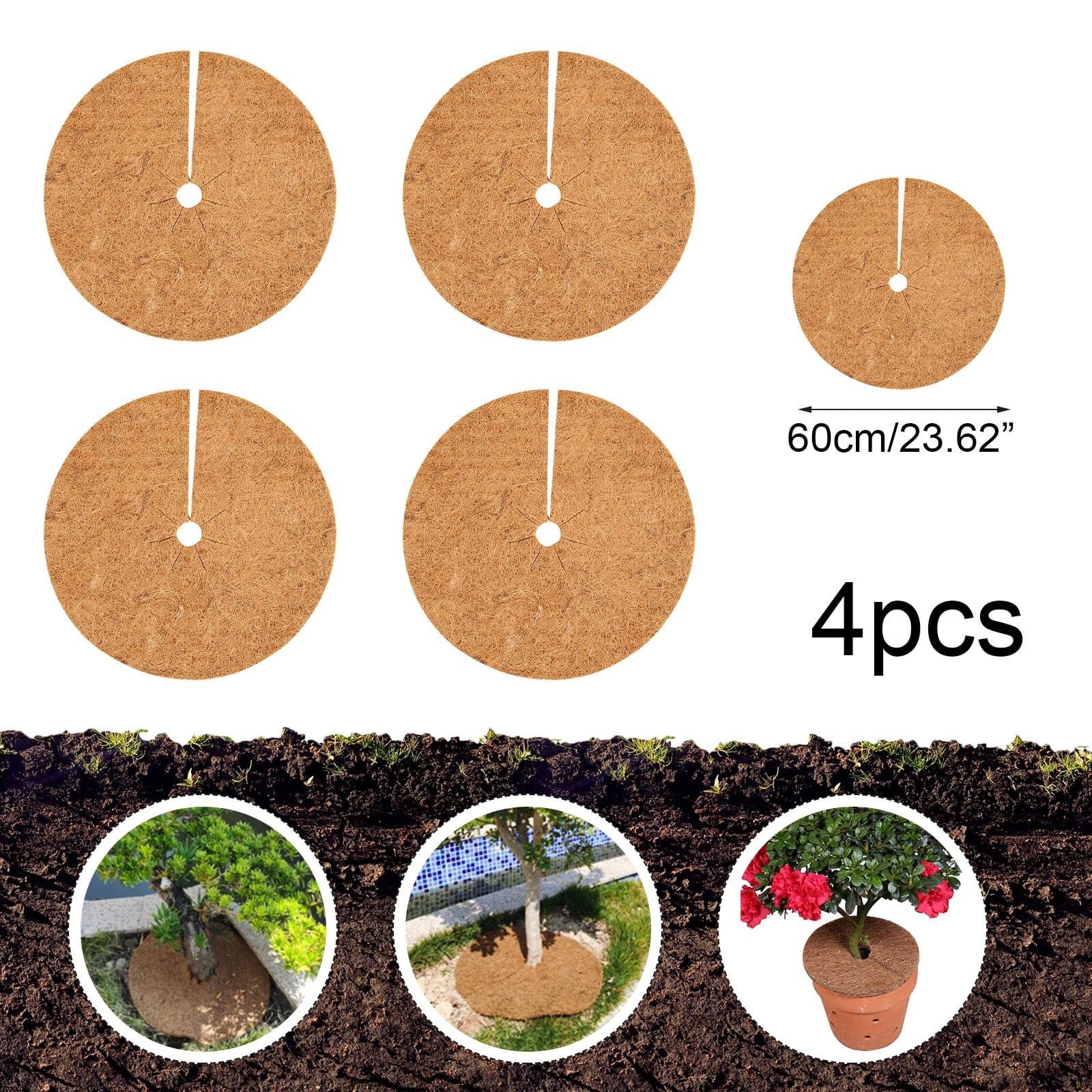 Pack of 4 Coconut Mulch Tray Plant Winter Protection Coconut Plant Protection