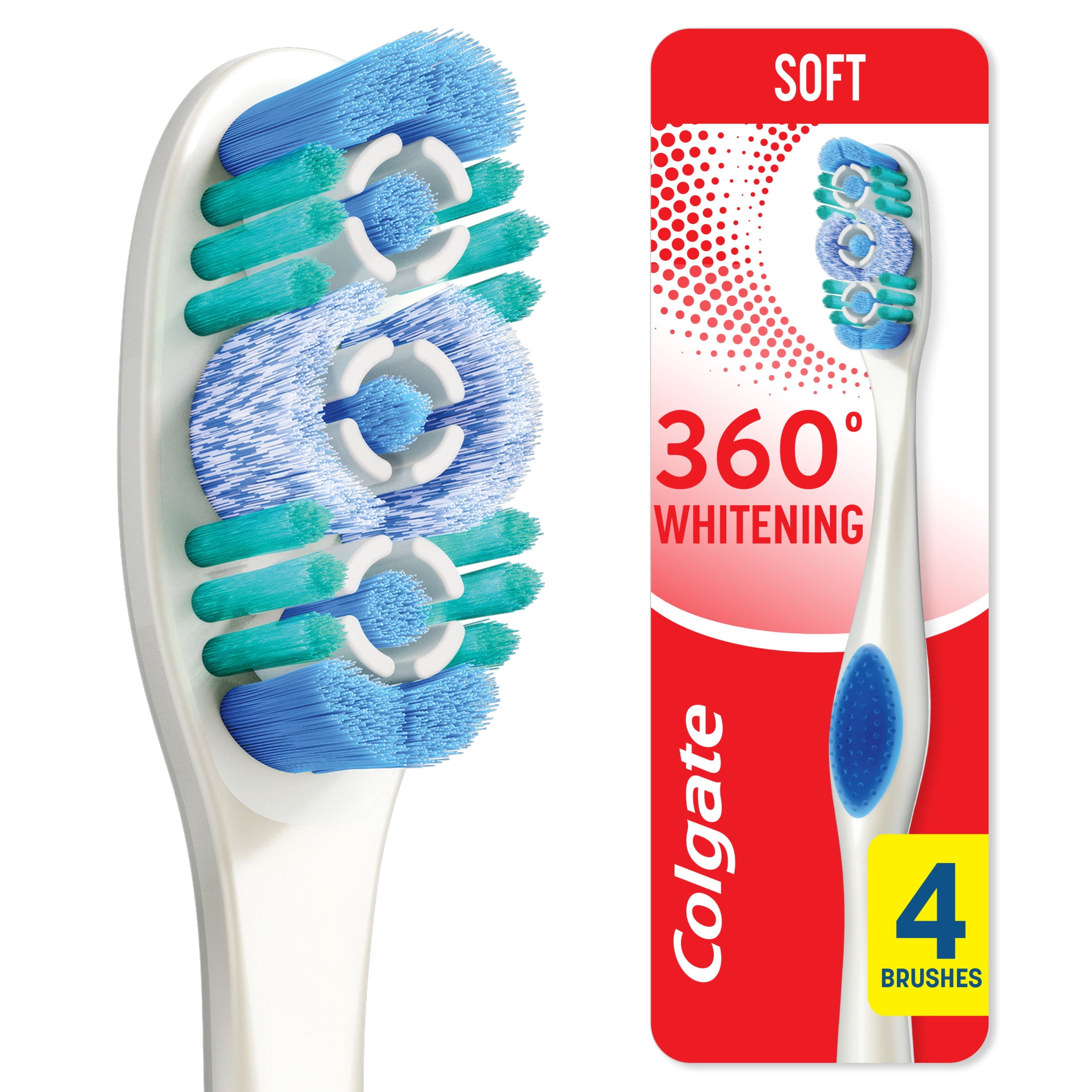 Colgate 360 Whitening Toothbrush Pack, Soft Adult Toothbrushes, 4 Pack