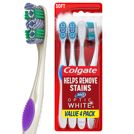 (Pack of 4) Colgate 360 Optic White Whitening Toothbrush, Soft