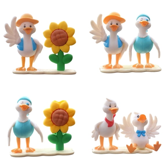 Pack of 4 Creative Ducks with Sunflowers Miniature Statues for Car Dashboard Resin Ornaments Garden Decor