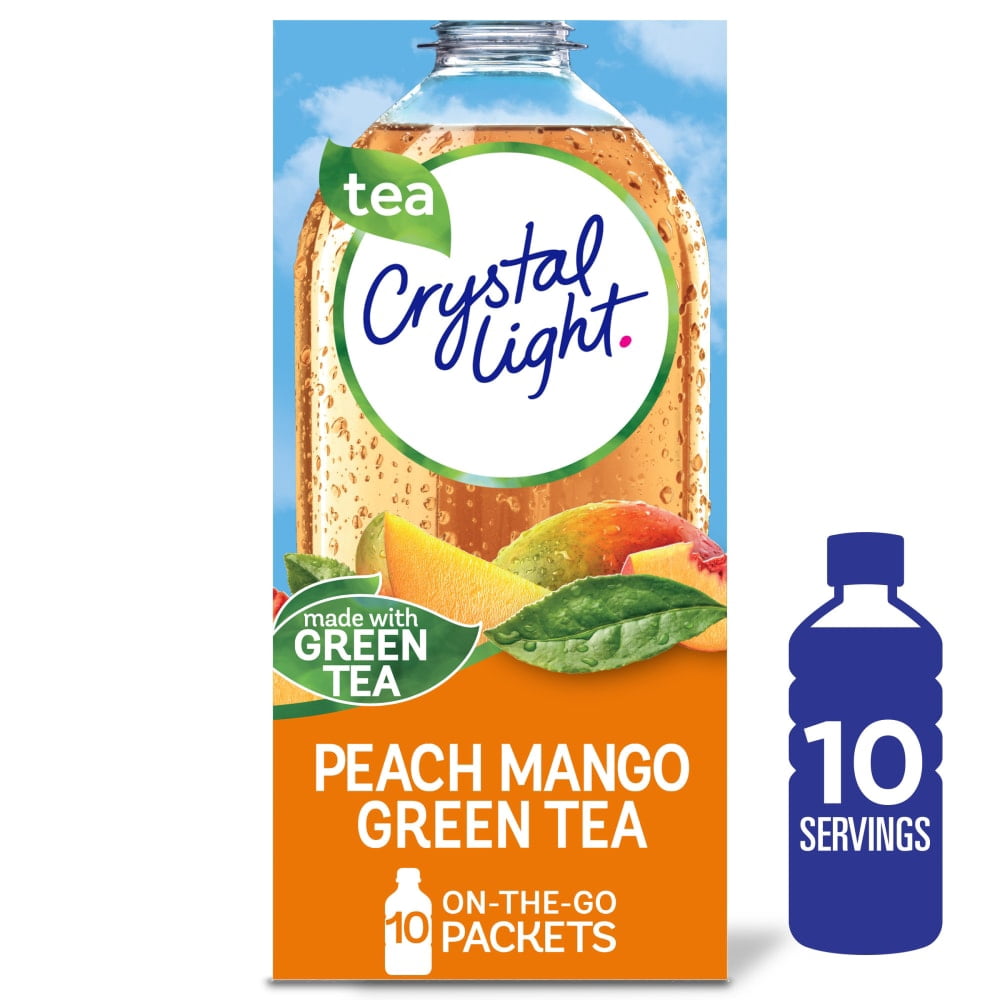 Pack of 4 Crystal Light Zero Sugar Peach Mango Green Tea Drink Mix Packets, 10 Packets (packaging may vary)