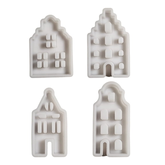 Pack of 4 Decorative House Shape Silicone Molds Crafting Tool Silicone Ornament House Decorations for Crafting
