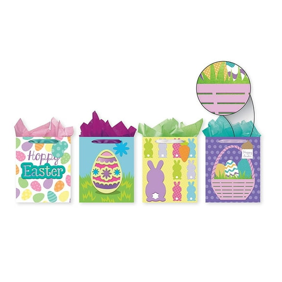 Pack of 4 Easter Foam Tip-On Gift Bags w/ Tissue Paper - Large
